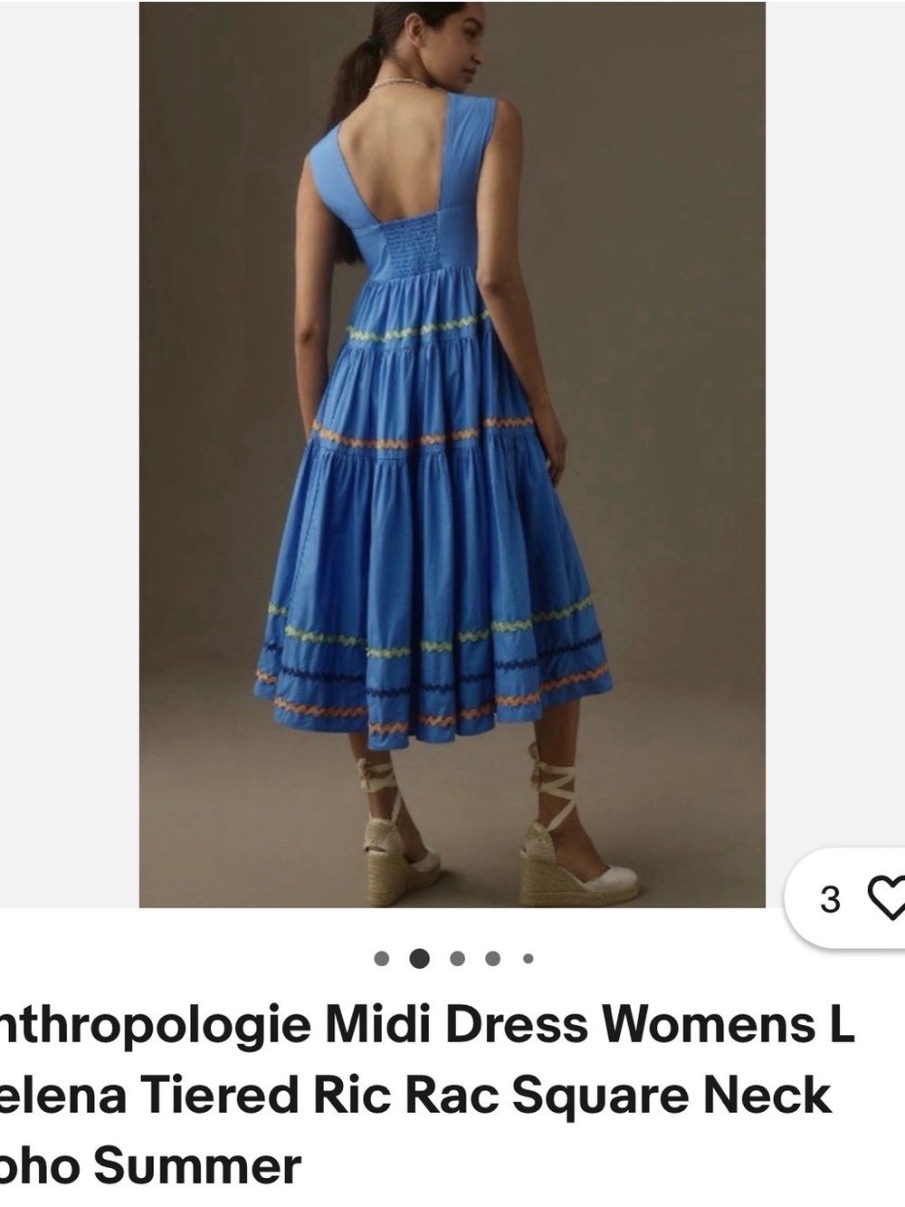 Anthropologie Blue Tiered Midi Dress with Green and Orange Trim